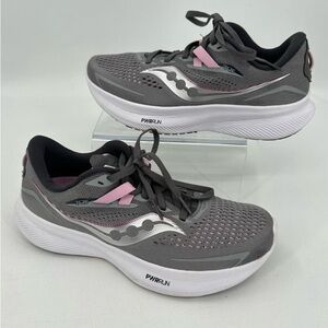 Saucony Womens Ride 15 S10730-15 Gray Pink Running Shoes Sneakers Size 8 D Wide